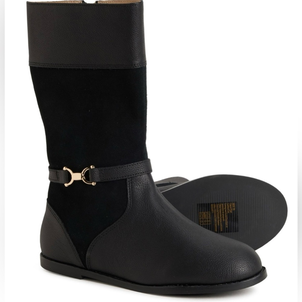 Janie and Jack NWT Black Riding Boots Leather Suede Zipper Little Girl’s Toddler